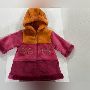 Children’s place tri colored winter jacket with flower detail size 6/9 months